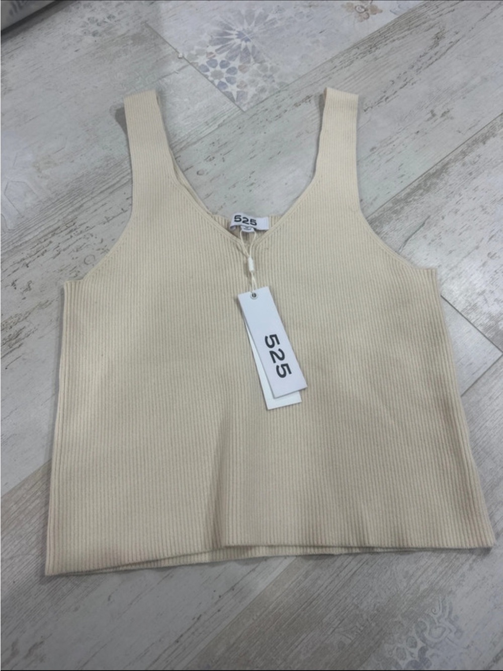 525 America Cream Ribbed V-Neck Tank